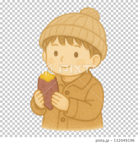 【冬】焼き芋を持った男の子のイラスト 【冬】焼き芋を持った男の子のイラスト 132049196
