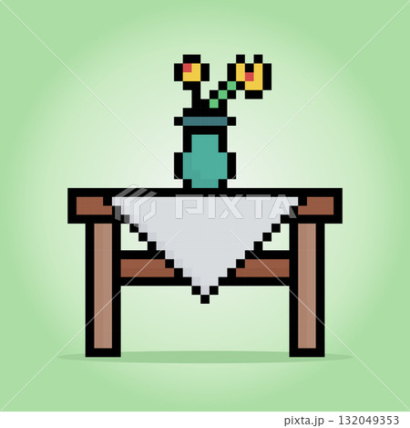 8 bit pixel wooden desk in vector illustration for game assets. isolated pot flower. 8 bit pixel wooden desk in vector illustration for game assets. isolated pot flower. 132049353