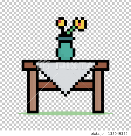 8 bit pixel wooden desk in vector illustration for game assets. isolated pot flower. 8 bit pixel wooden desk in vector illustration for game assets. isolated pot flower. 132049353