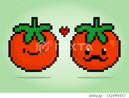 8 bit pixel Tomato Character. Vegetables in Vector Illustration for Game Assets and Cross Stitch Patterns. 8 bit pixel Tomato Character. Vegetables in Vector Illustration for Game Assets and Cross Stitch Patterns. 132049357