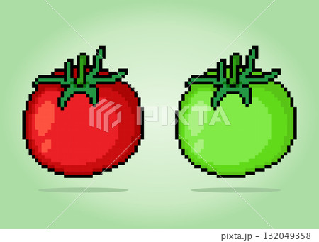 8 bit pixel tomato. Vegetables in vector illustrations for game assets and cross stitch patterns. 8 bit pixel tomato. Vegetables in vector illustrations for game assets and cross stitch patterns. 132049358