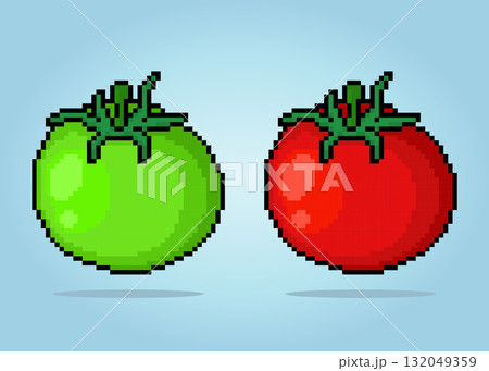 8 bit pixel tomato in vector illustrations. Vegetables for game assets and cross stitch patterns. 8 bit pixel tomato in vector illustrations. Vegetables for game assets and cross stitch patterns. 132049359