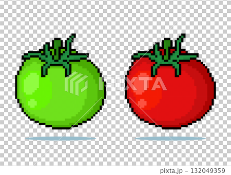 8 bit pixel tomato in vector illustrations. Vegetables for game assets and cross stitch patterns. 132049359
