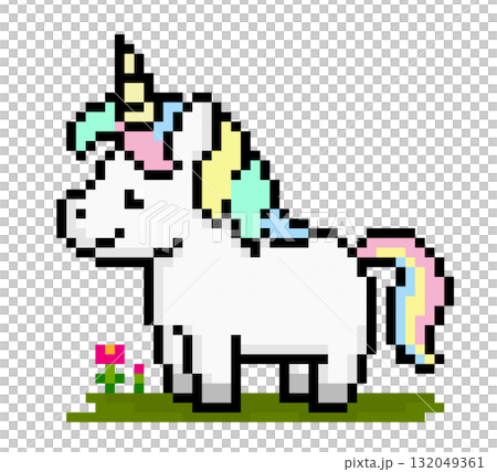 8 bits of colorful unicorn pixels. Fairytale animals for game icons. Vector Illustration for Stitch Cross Pattern 132049361