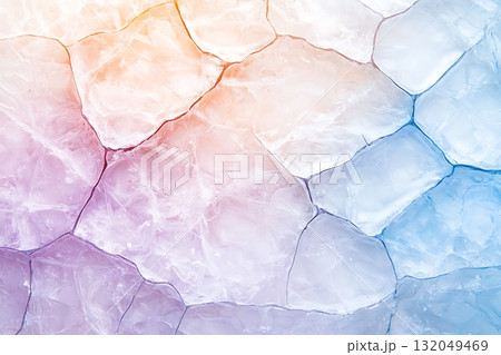 Colorful Ice Texture with Cracks and Patterns Reflecting Light for Background or Design 132049469