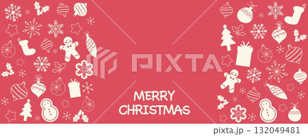 クリスマスのかわいいサンタと雪だるまのデコレーションイラスト クリスマスのかわいいサンタと雪だるまのデコレーションイラスト 132049481