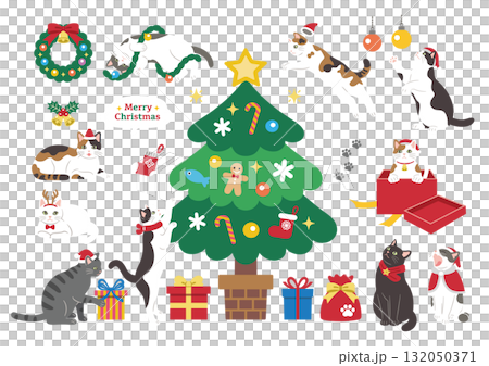 Illustration of a cute cat enjoying Christmas 132050371
