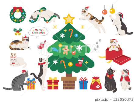 クリスマスを楽しむかわいい猫のイラスト 132050372