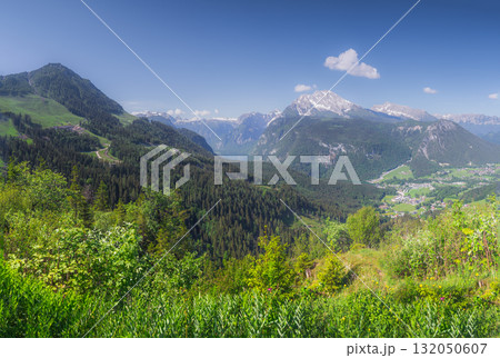 View of mountain valley near Jenner mount in Berchtesgaden National Park, Alps 132050607