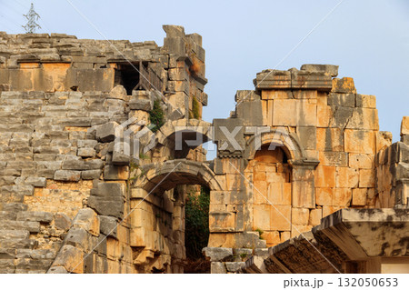 Ruins of ancient Greek-Roman theatre of Myra in Demre, Antalya province in Turkey 132050653