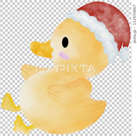 Christmas illustration with yellow duckling and roller skates.Cute yellow duckling 132050667