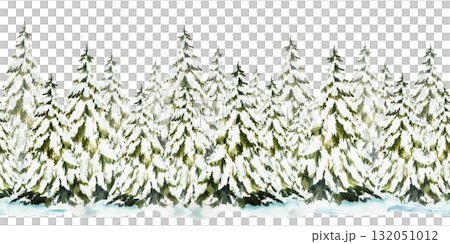 Spruce tree snow covered seamless border. Snowy winter Christmas fir forest. Hand drawn watercolor illustration isolated pattern from background. Clipart for holiday fabric, Xmas wallpaper, packaging. Spruce tree snow covered seamless border. Snowy winter Christmas fir forest. Hand drawn watercolor illustration isolated pattern from background. Clipart for holiday fabric, Xmas wallpaper, packaging. 132051012