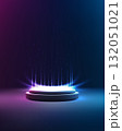 futuristic technology podium glowing white circular stage with pink blue gradient lights and digital data beams rising in dark background for product showcase mockup or tech presentation scene 132051021