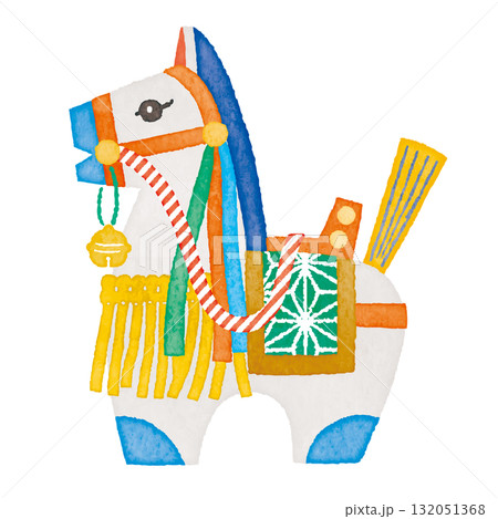 チャグチャグ馬コのイラスト　郷土玩具　午年年賀状素材 132051368