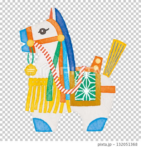 チャグチャグ馬コのイラスト　郷土玩具　午年年賀状素材 132051368