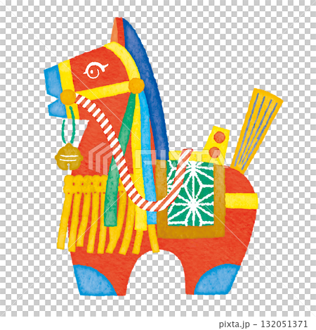 當地玩具 Chagu Chagu Umako 的插圖，用於新年賀卡 132051371