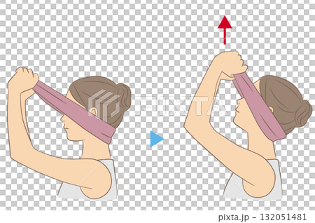タオルを使った首ほぐしストレッチ 132051481