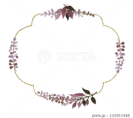 【秋色植物の飾り枠】手刺繍イラスト素材セット 【秋色植物の飾り枠】手刺繍イラスト素材セット 132051488