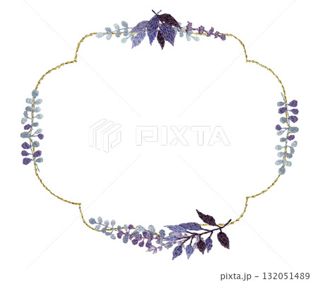【冬色植物の飾り枠】手刺繍イラスト素材 132051489