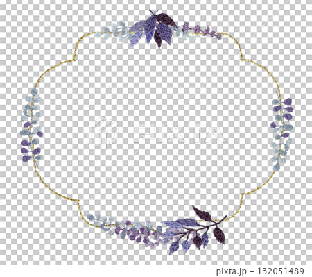 【冬色植物の飾り枠】手刺繍イラスト素材 132051489