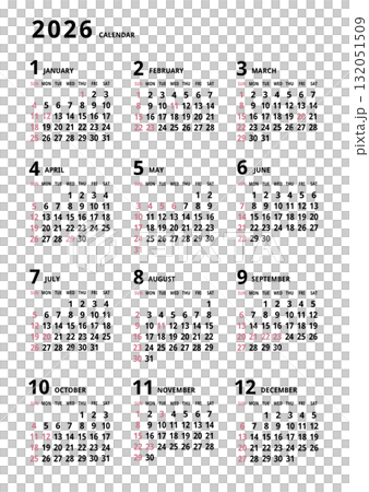 2026 Annual Calendar - Simple Vertical 132051509
