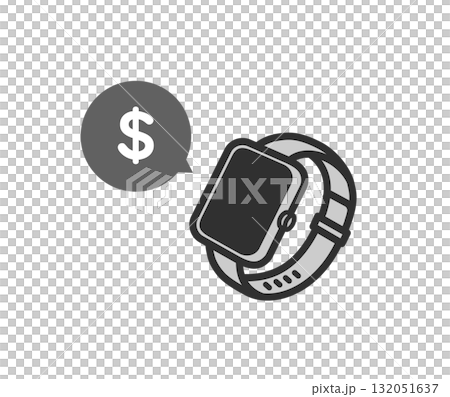 スマートウォッチ　決済　ドルマークのアイコンイラスト 132051637