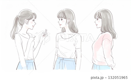 水彩画・手描き風の女性・女の子のイラスト素材 132051965