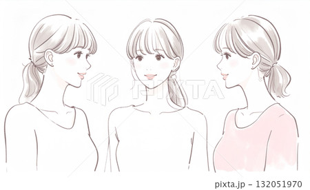 水彩画・手描き風の女性・女の子のイラスト素材 132051970