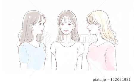 水彩画・手描き風の女性・女の子のイラスト素材 132051981