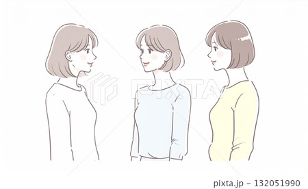 水彩画・手描き風の女性・女の子のイラスト素材 132051990