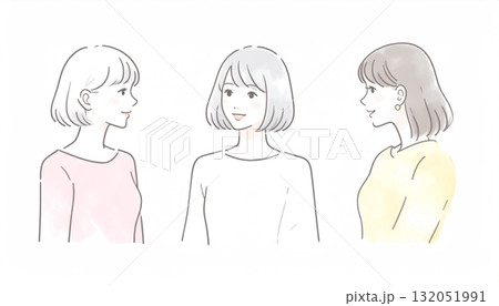 水彩画・手描き風の女性・女の子のイラスト素材 132051991