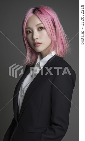 カットモデル　ピンクに染めた髪の毛　日本人女性 132052218