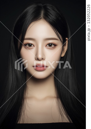 美容液を塗って肌に潤いがある女性の顔のアップ 美容液を塗って肌に潤いがある女性の顔のアップ 132052226