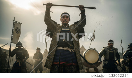 世紀の合戦。将軍が采配をしているシーン 世紀の合戦。将軍が采配をしているシーン 132052234