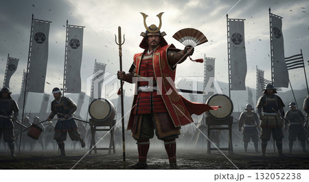 世紀の合戦。将軍が采配をしているシーン 世紀の合戦。将軍が采配をしているシーン 132052238