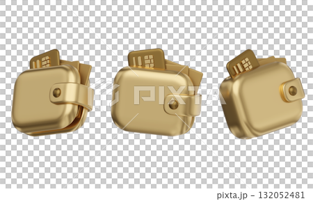 cartoon style card with currency in gold wallet 3D graphic cartoon style card with currency in gold wallet 3D graphic 132052481