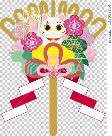 Auspicious rake, beckoning cat with pine, bamboo and plum Auspicious rake, beckoning cat with pine, bamboo and plum 132052814
