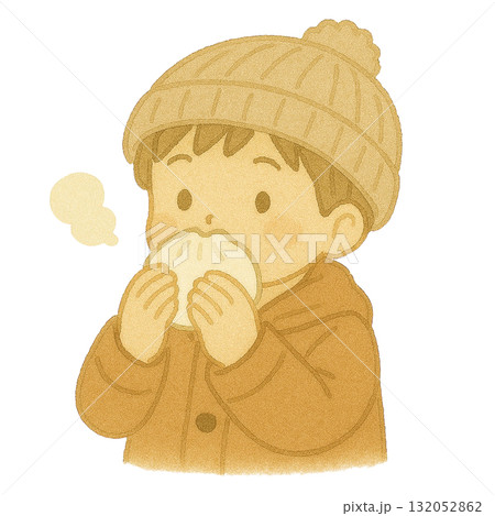 【冬】肉まんを食べる男の子のイラスト 【冬】肉まんを食べる男の子のイラスト 132052862