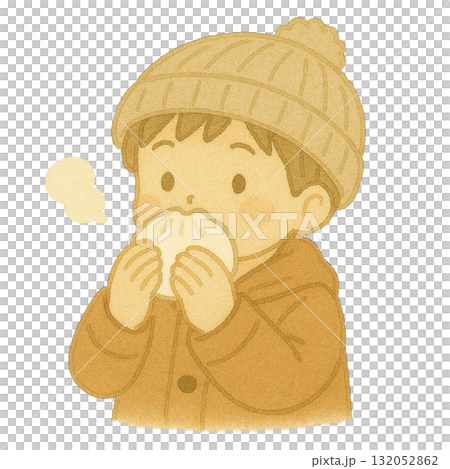 [Winter] Illustration of a boy eating a steamed meat bun 132052862