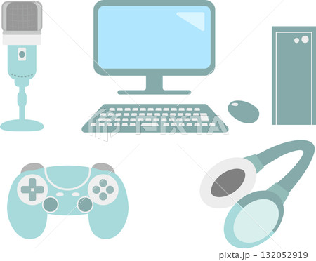ゲーム配信・PC作業に使えるデバイスイラスト素材セット ゲーム配信・PC作業に使えるデバイスイラスト素材セット 132052919