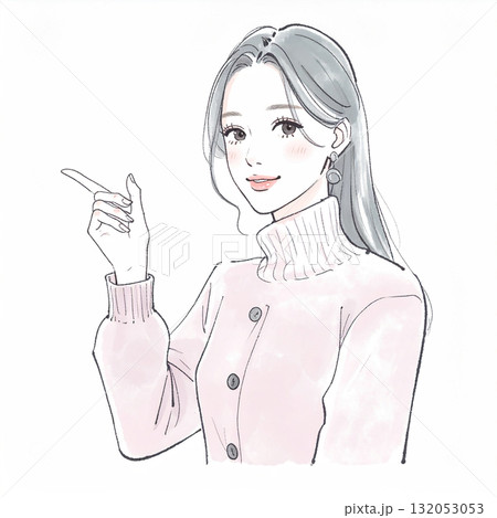 水彩画・手描き風の女性・女の子のイラスト素材 132053053