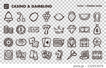 カジノとギャンブルの手描きアイコンイラストセット　EPS版は線の太さ等編集可能 132053078