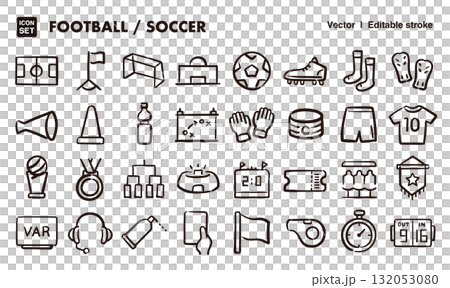 Hand-drawn soccer icon illustration set. EPS version can be edited to change line thickness, etc. 132053080