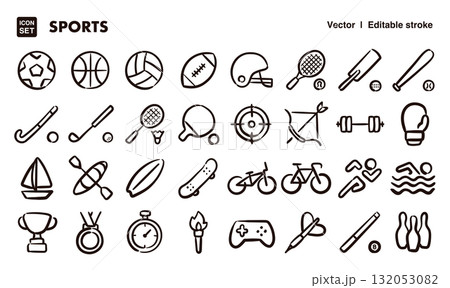 スポーツの手描きアイコンイラストセット EPS版は線の太さ等編集可能 スポーツの手描きアイコンイラストセット EPS版は線の太さ等編集可能 132053082