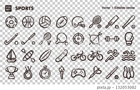 スポーツの手描きアイコンイラストセット EPS版は線の太さ等編集可能 スポーツの手描きアイコンイラストセット EPS版は線の太さ等編集可能 132053082