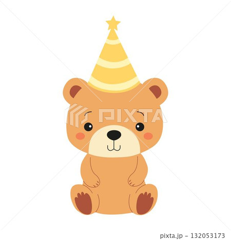 Cute bear wearing a party hat. 132053173