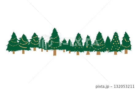 手描きのクリスマスツリーイラスト。12月のクリスマス背景。 132053211