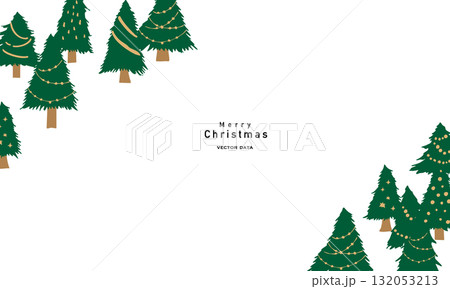 手描きのクリスマスツリーイラスト。12月のクリスマス背景。 手描きのクリスマスツリーイラスト。12月のクリスマス背景。 132053213