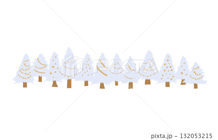 手描きのクリスマスツリーイラスト。12月のクリスマス背景。 132053215