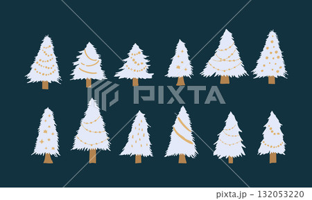 手描きのクリスマスツリーイラスト。12月のクリスマス背景。 手描きのクリスマスツリーイラスト。12月のクリスマス背景。 132053220